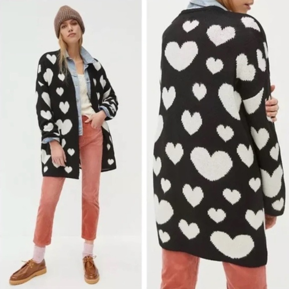 Anthropology Maeve Hearts Open Cardigan Black & White sz XS/S worn once